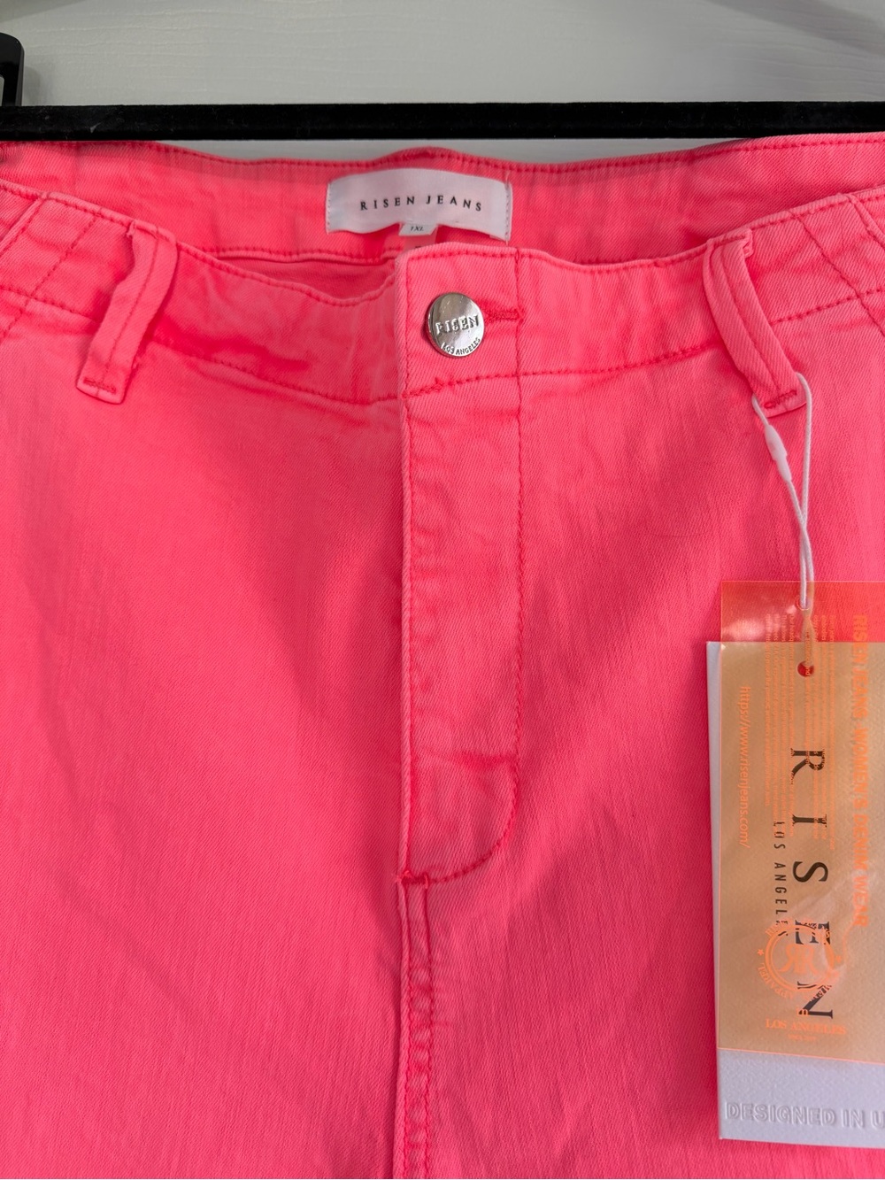 NWT Risen Jeans 1XL HOT Neon Coral Wide Leg Crop Pants High Rise Plus Size - Picture 2 of 10